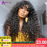 Glueless Water Wave Wig Peruvian Human Hair Wigs With Bangs Full Machine Made Wig 8-26 Inches